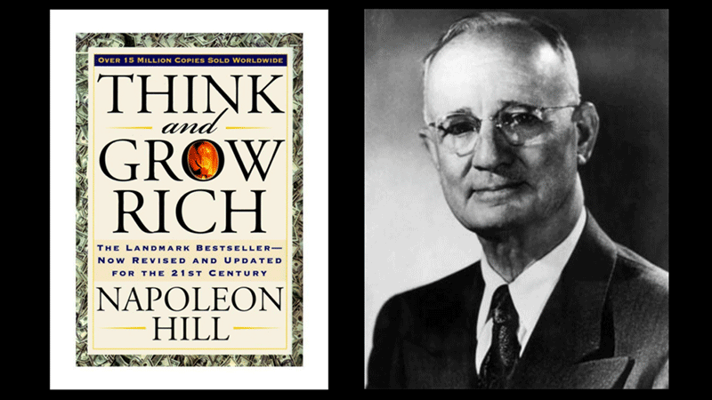 Think and Grow Rich book with the author's image.